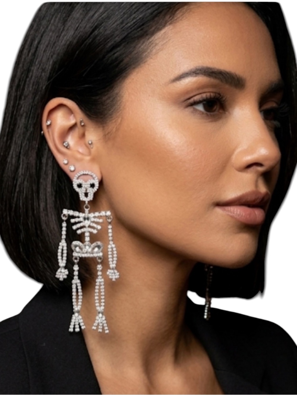 NWT Rhinestone Skeleton Drop Earrings Halloween Statement Jewelry 4"
C4